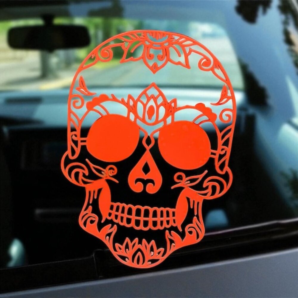 Sugar Skull Car Decal,, Vinyl Window Sticker, Day of the Dead Art 7*4 inc